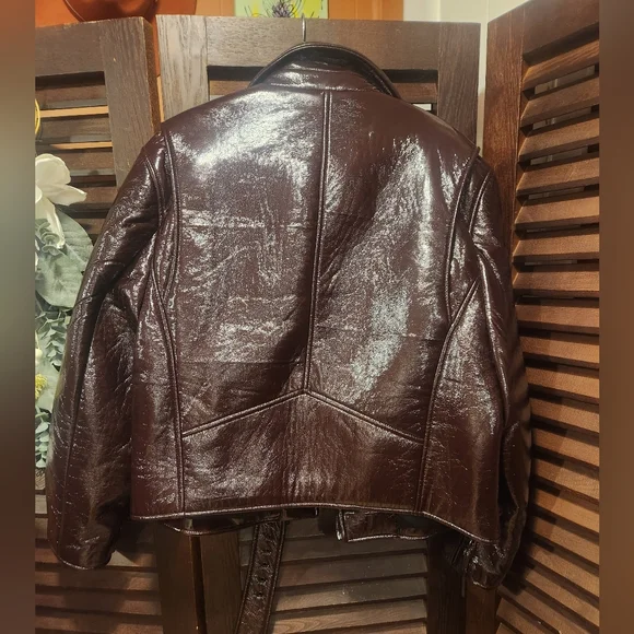 Blank NYC Shiny Dark Brown Cropped Biker Jacket - Picture 5 of 5